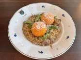 Raclette cheese croquettes with barley risotto